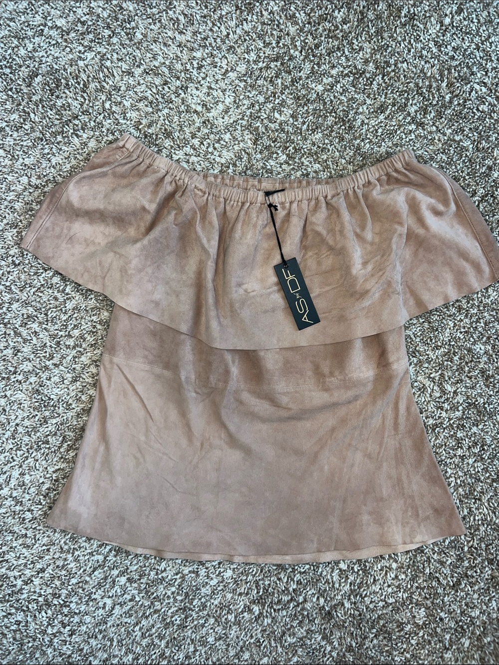 NWT! AS by DF Cape Horn Suede Off-Shoulder Top in -Moody Blush- 100% Leather- XS